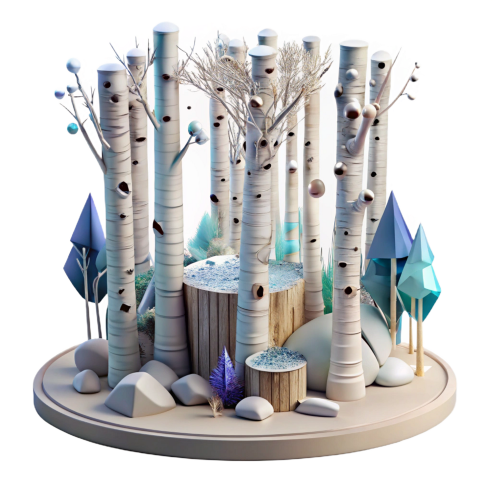 vibrant vintage Birch Tree Forest Stand Winter Scene Isolated original png