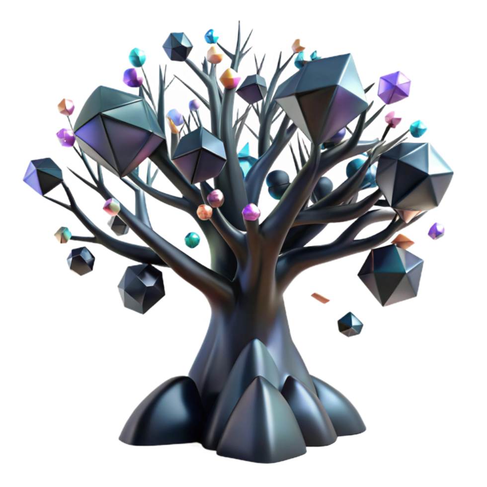vibrant abstract Black Silhouette of Tree Cutout Transparent Background detailed png