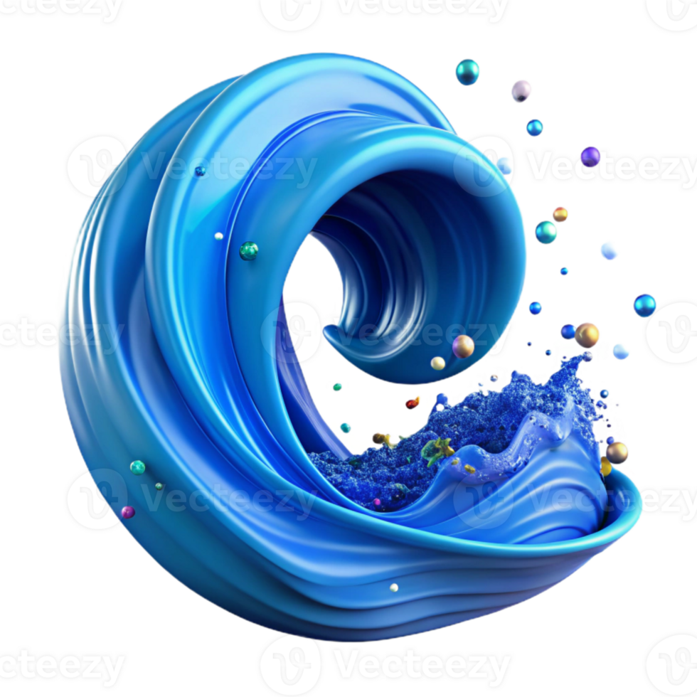 elegant minimalist Blue Ocean Wave Curling Transparent Background png