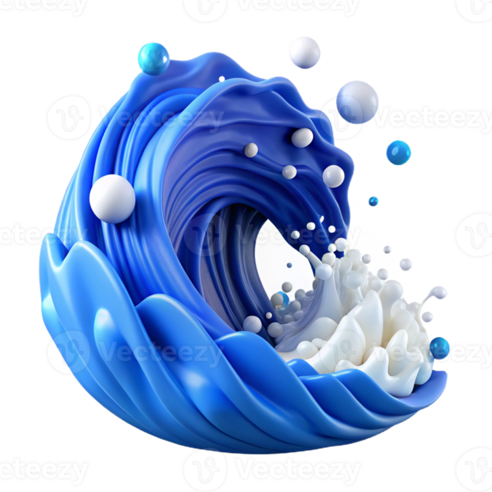 impressive creative Blue Ocean Wave Isolated with White Foam high quality png