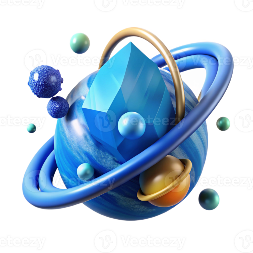 impressive abstract Blue Planet with Rings Cutout Graphic high resolution png
