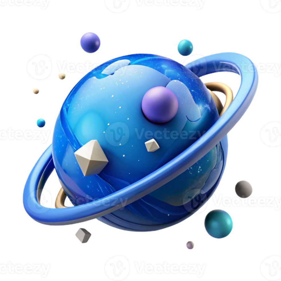 vibrant vintage Blue Planet with Rings Cutout Graphic png
