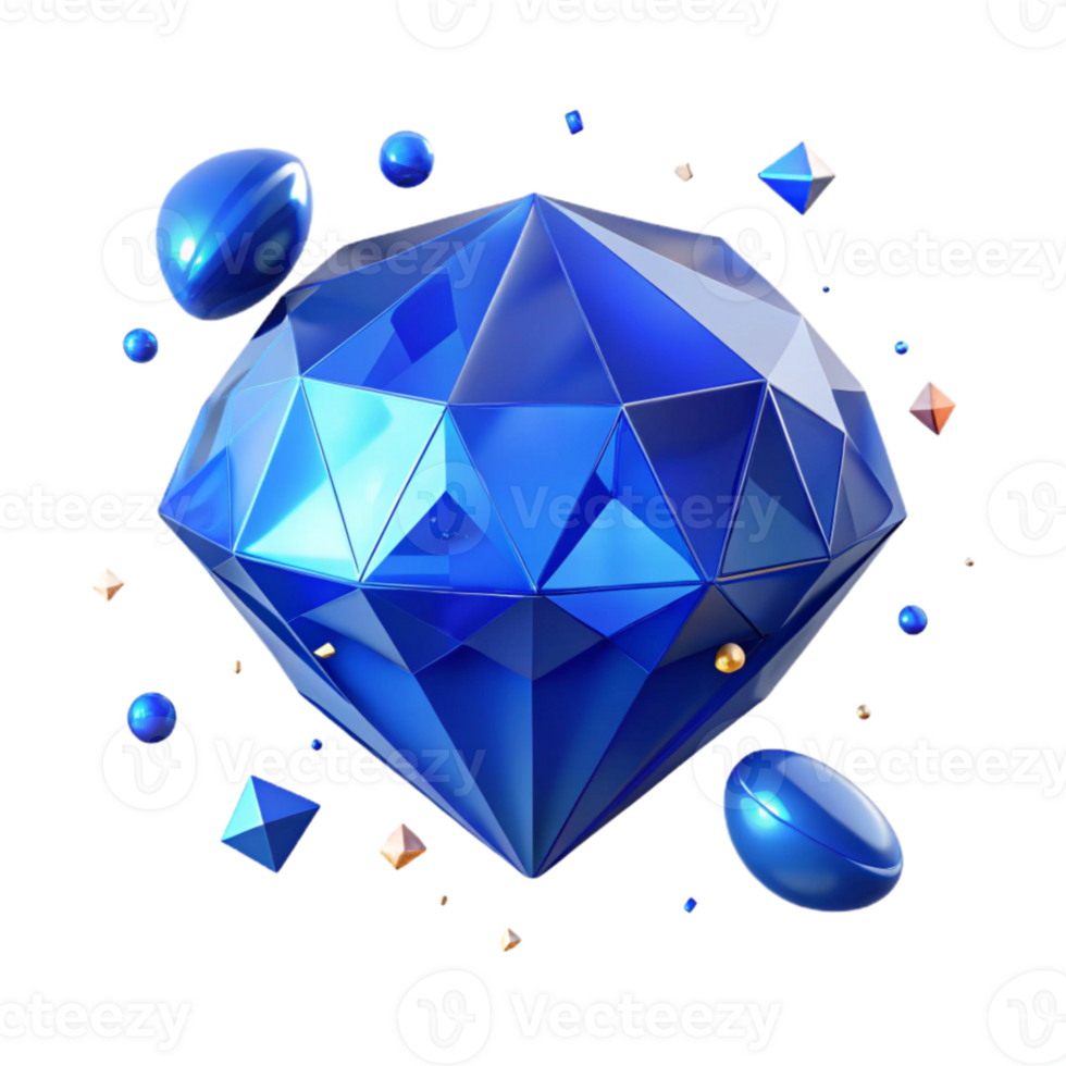dramatic creative Blue Sapphire Gemstone Faceted Transparent Background high quality png