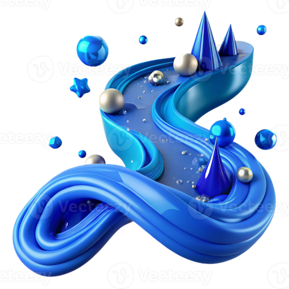 impressive artistic Blue River Flowing Transparent Background png