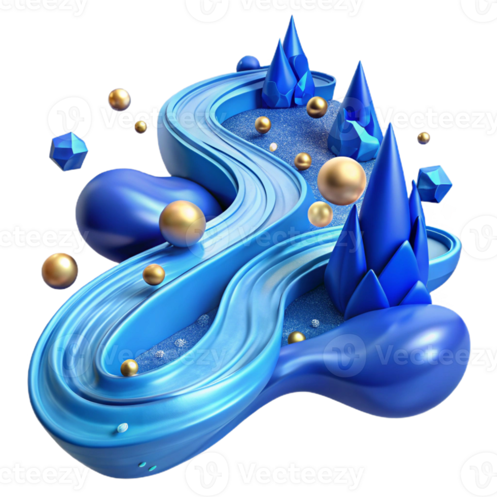 beautiful abstract Blue River Flowing Transparent Background authentic png