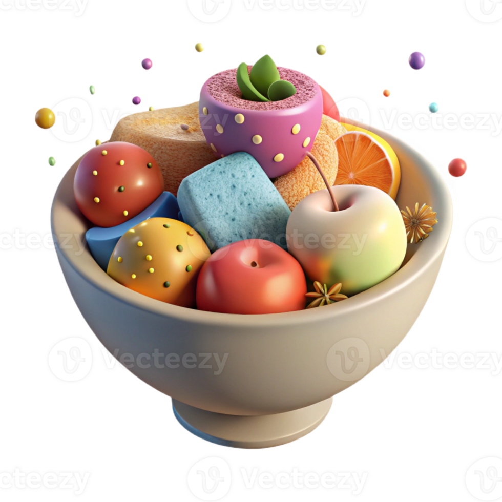 vibrant minimalist Bowl of Fruit Assorted Colors Isolated Element detailed png