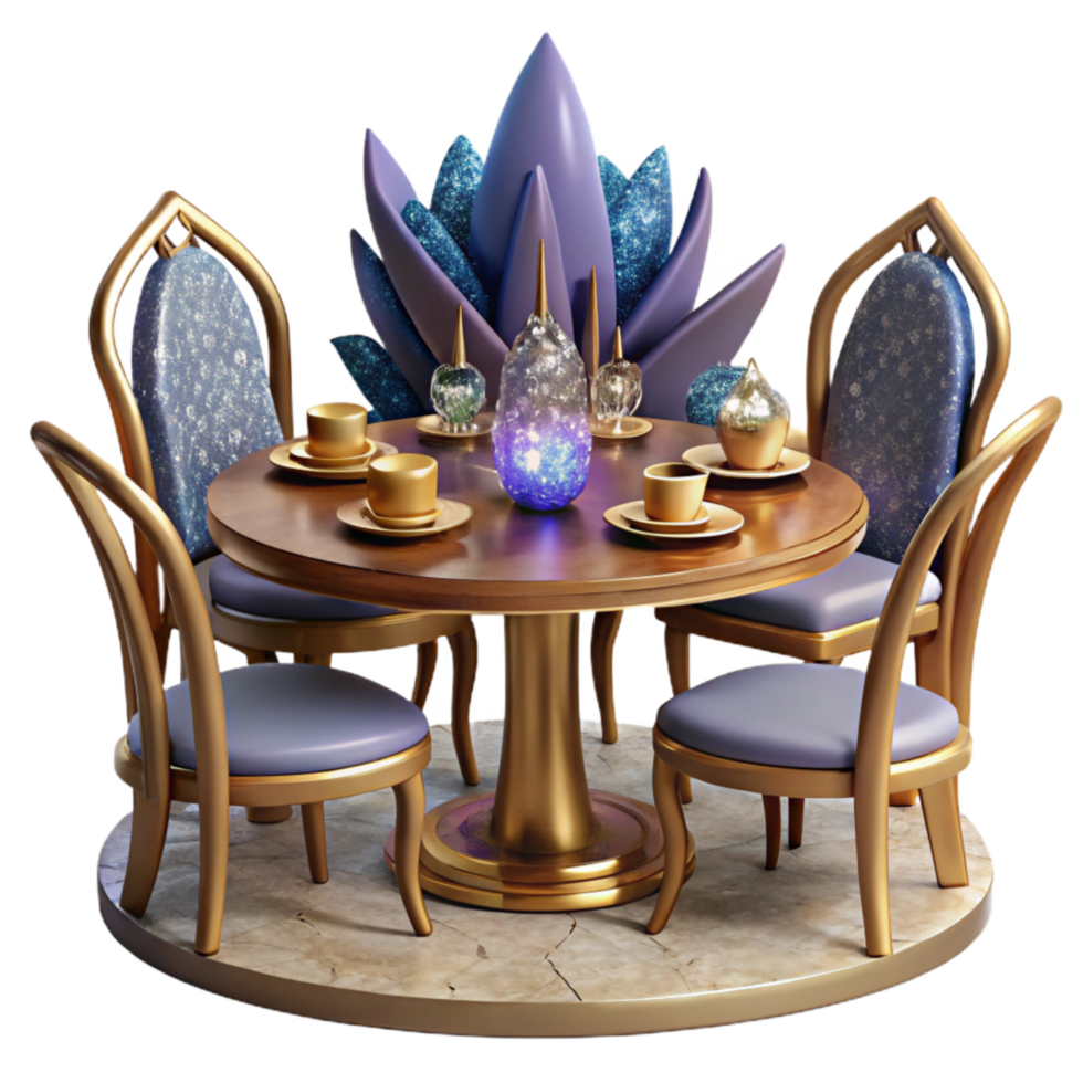 vibrant modern Wooden Sculpture Table with Chairs Dining Set Rustic Style Cutout professional png
