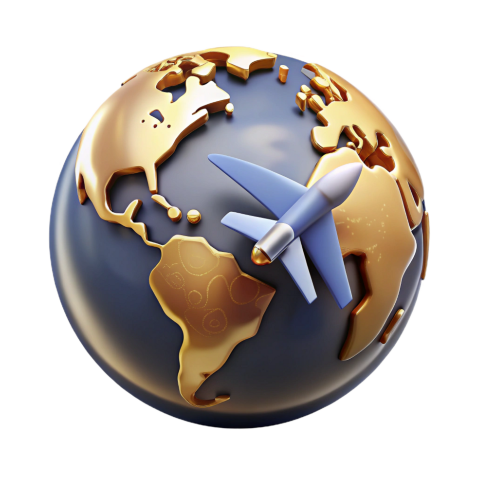 dramatic creative World Map with Airplane Icon Transparent Background high resolution png