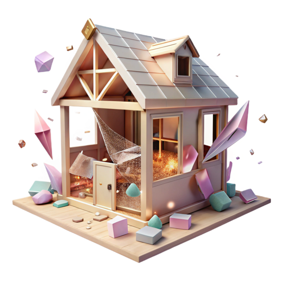 vibrant abstract Broken Dollhouse Transparent Background Close Up professional png