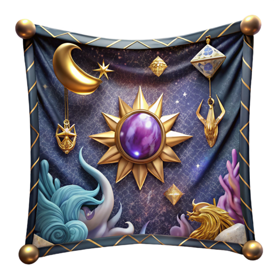 dramatic traditional Woven Tapestry with Mythical Creatures Isolated Element professional png