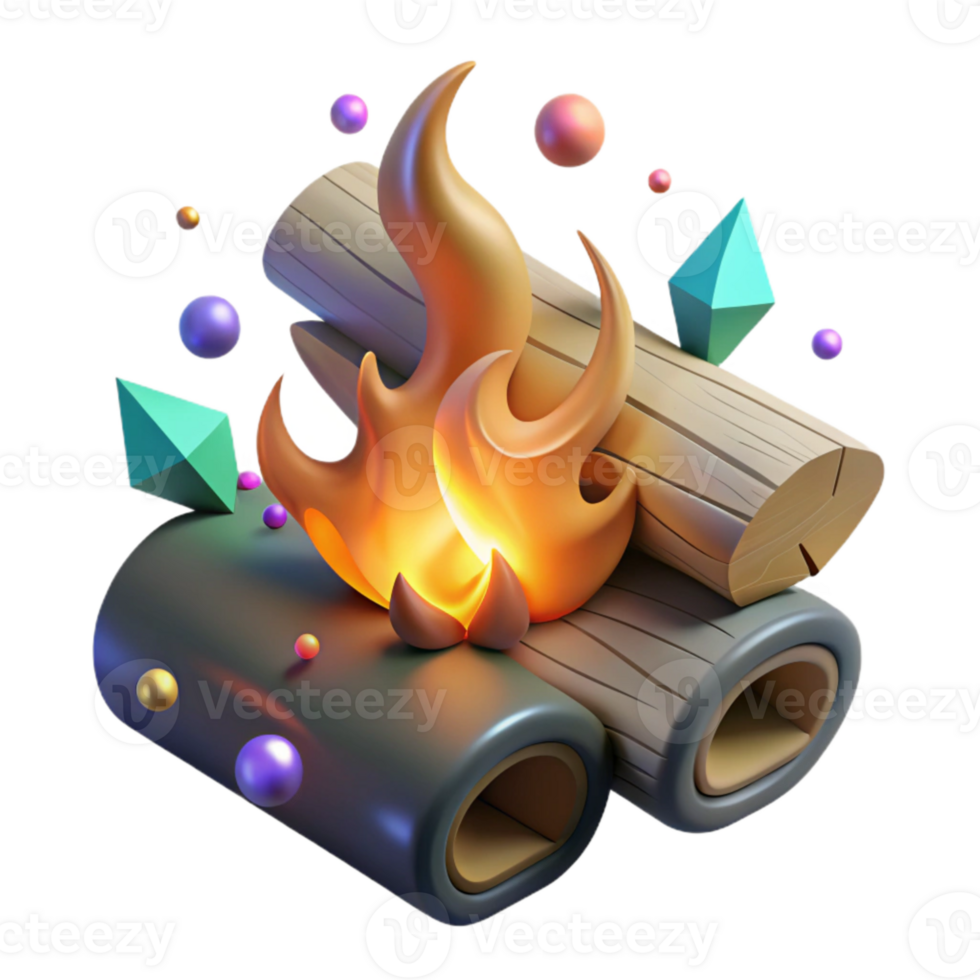 impressive abstract Burning Log Isolated with Crackling Flames authentic png