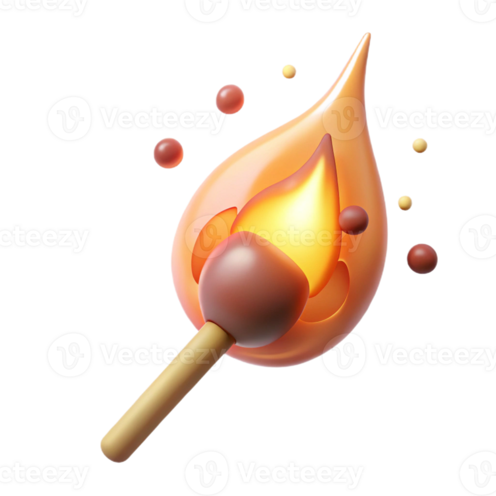 wonderful minimalist Burning Match with Flame Side View Isolated original png