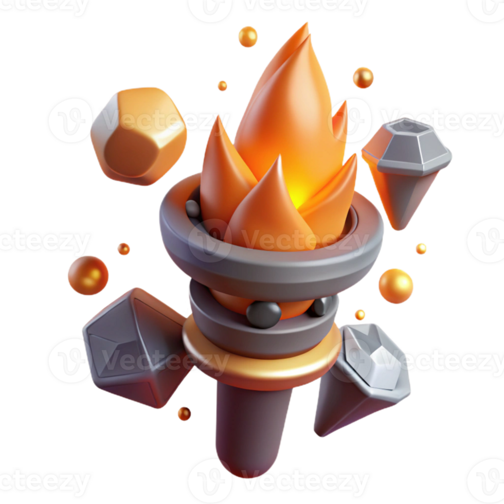 beautiful rustic Burning Torch with Orange Flame Isolated Element professional png
