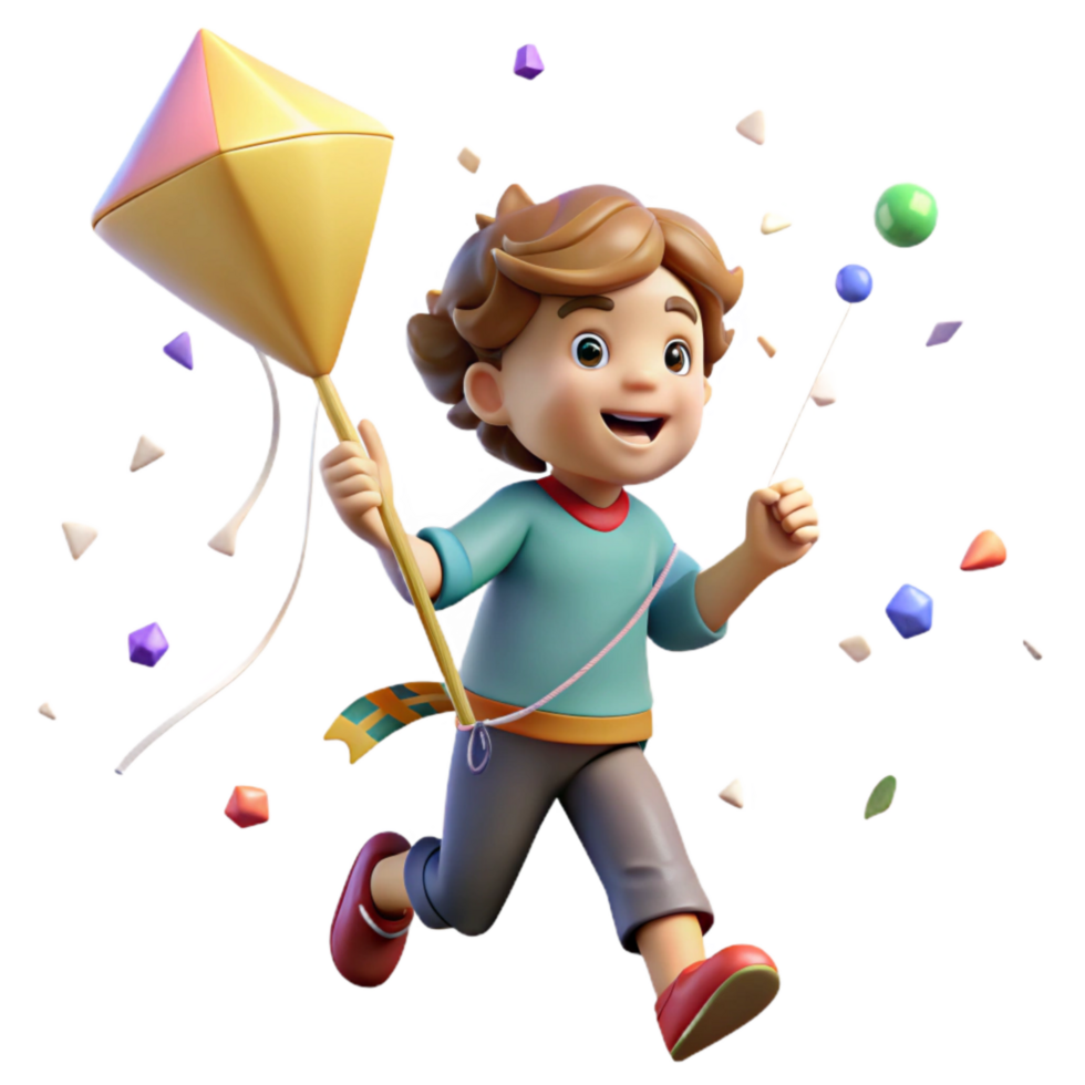 vibrant abstract Child Running with Kite in Windy Day Isolated authentic png