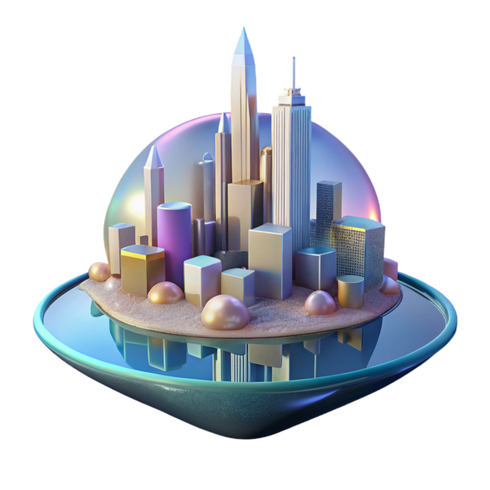 stunning modern City Skyline Reflection in Puddle Isolated premium png