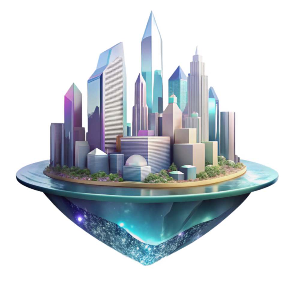 extraordinary artistic City Skyline Reflection in Puddle Isolated detailed png