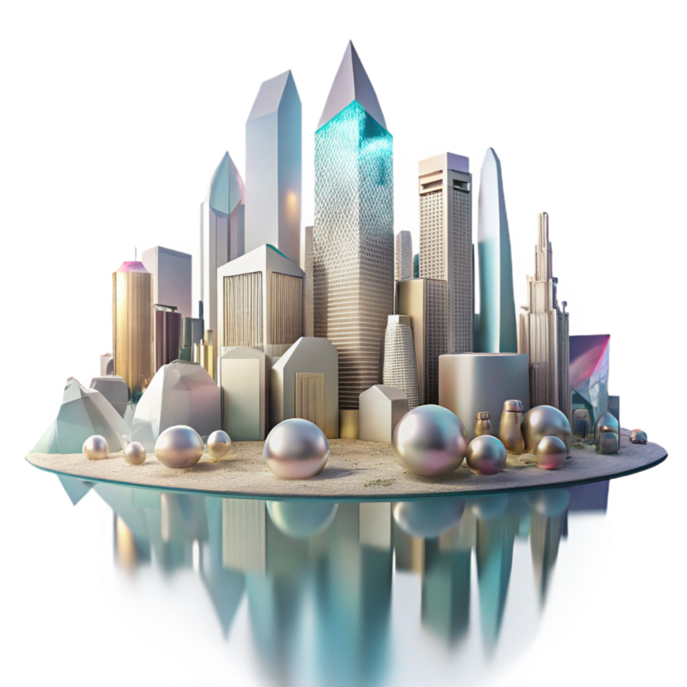 serene rustic City Skyline Reflection in Puddle Isolated original png