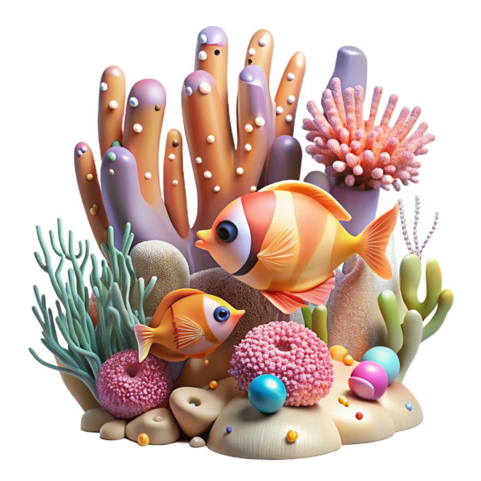 dramatic creative Coral Reef Scene Cutout with Colorful Fish premium png