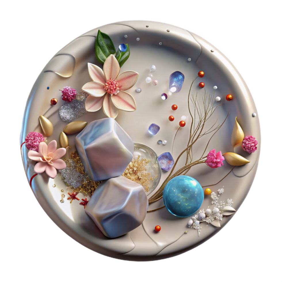 dramatic rustic Cracked Ceramic Plate with Floral Design Transparent Background original png