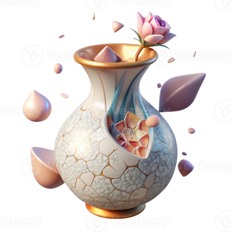 extraordinary creative Cracked Vase Isolated with Floral Pattern premium png