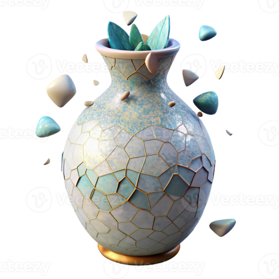 elegant contemporary Cracked Vase Isolated with Floral Pattern png