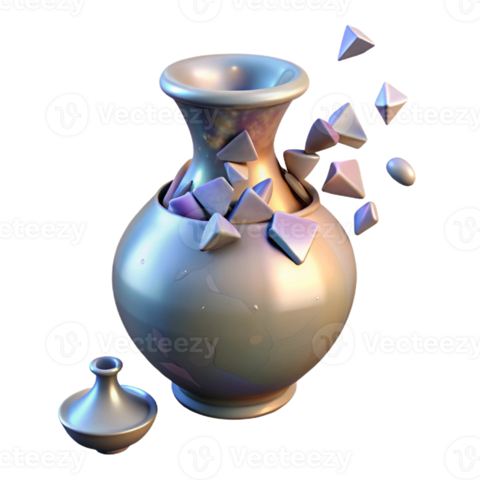 impressive minimalist Cracked Vase with Broken Pieces Isolated premium png