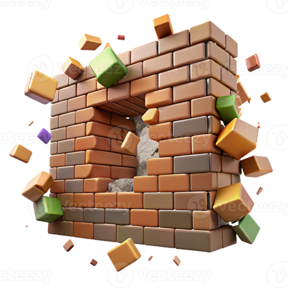 elegant artistic Cracked Wall with Exposed Bricks Red and Brown Isolated png