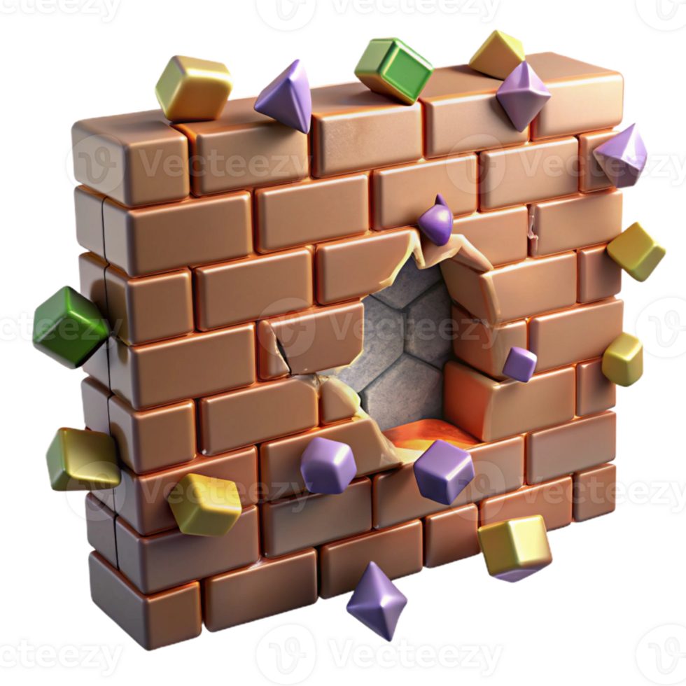 serene modern Cracked Wall with Exposed Bricks Red and Brown Isolated detailed png