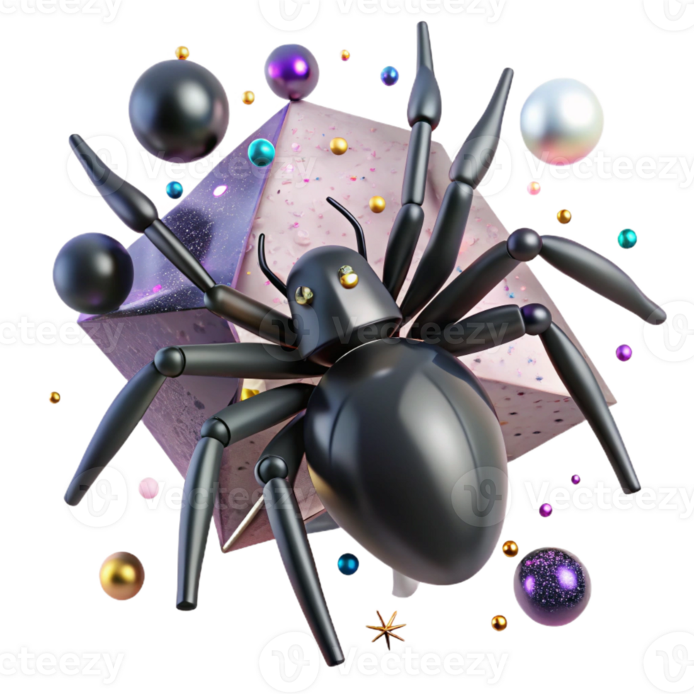 stunning abstract Crawling Spider Black Body Transparent Background high quality png