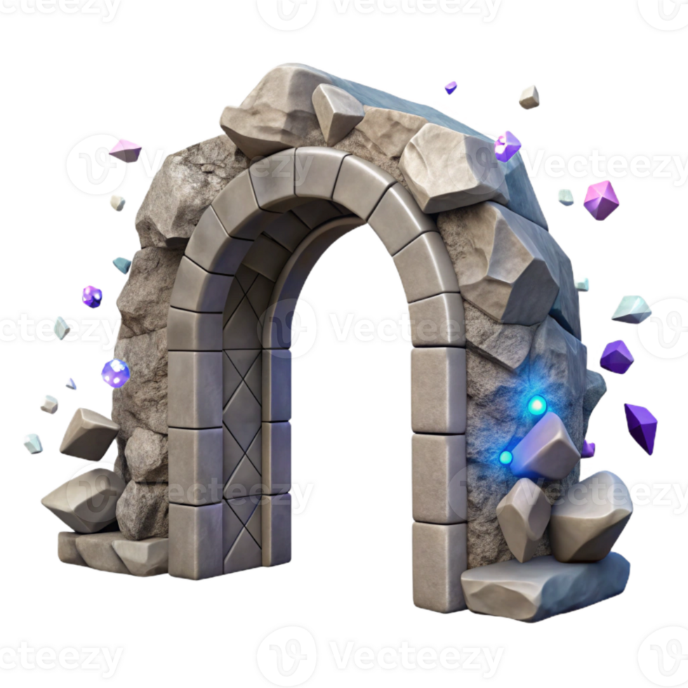 dramatic vintage Crumbling Stone Archway Side View Transparent high quality png