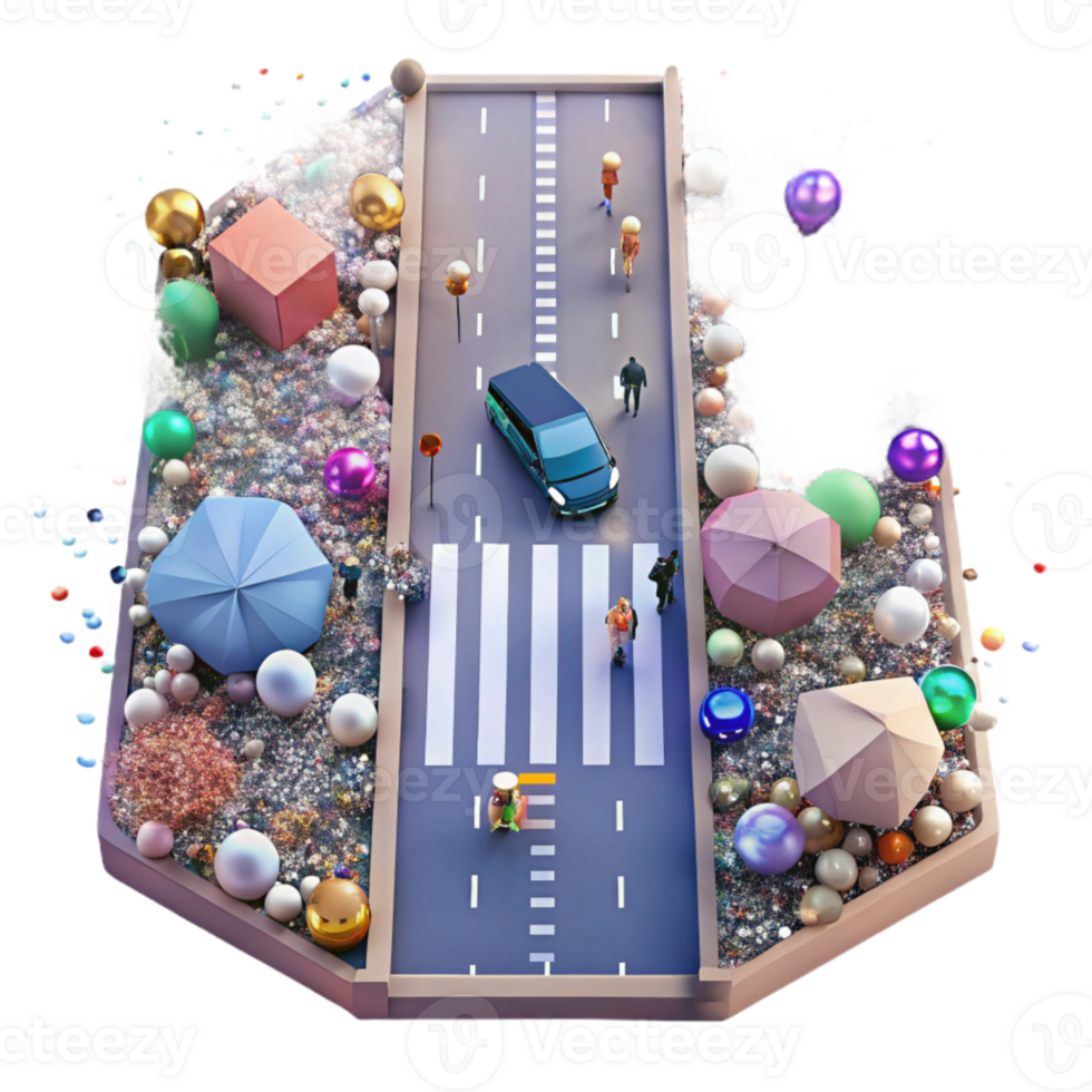beautiful abstract Crowded City Crosswalk Top View Transparent Background detailed png