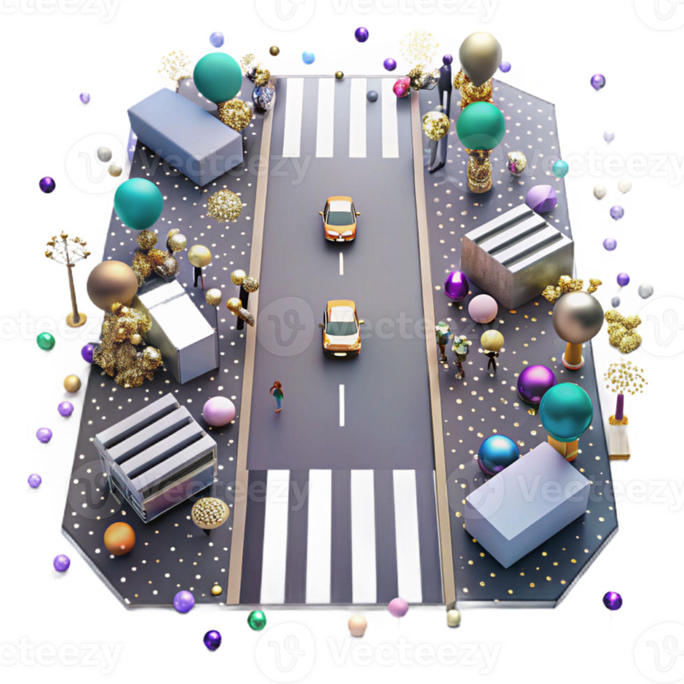 vibrant modern Crowded City Crosswalk Top View Transparent Background premium png