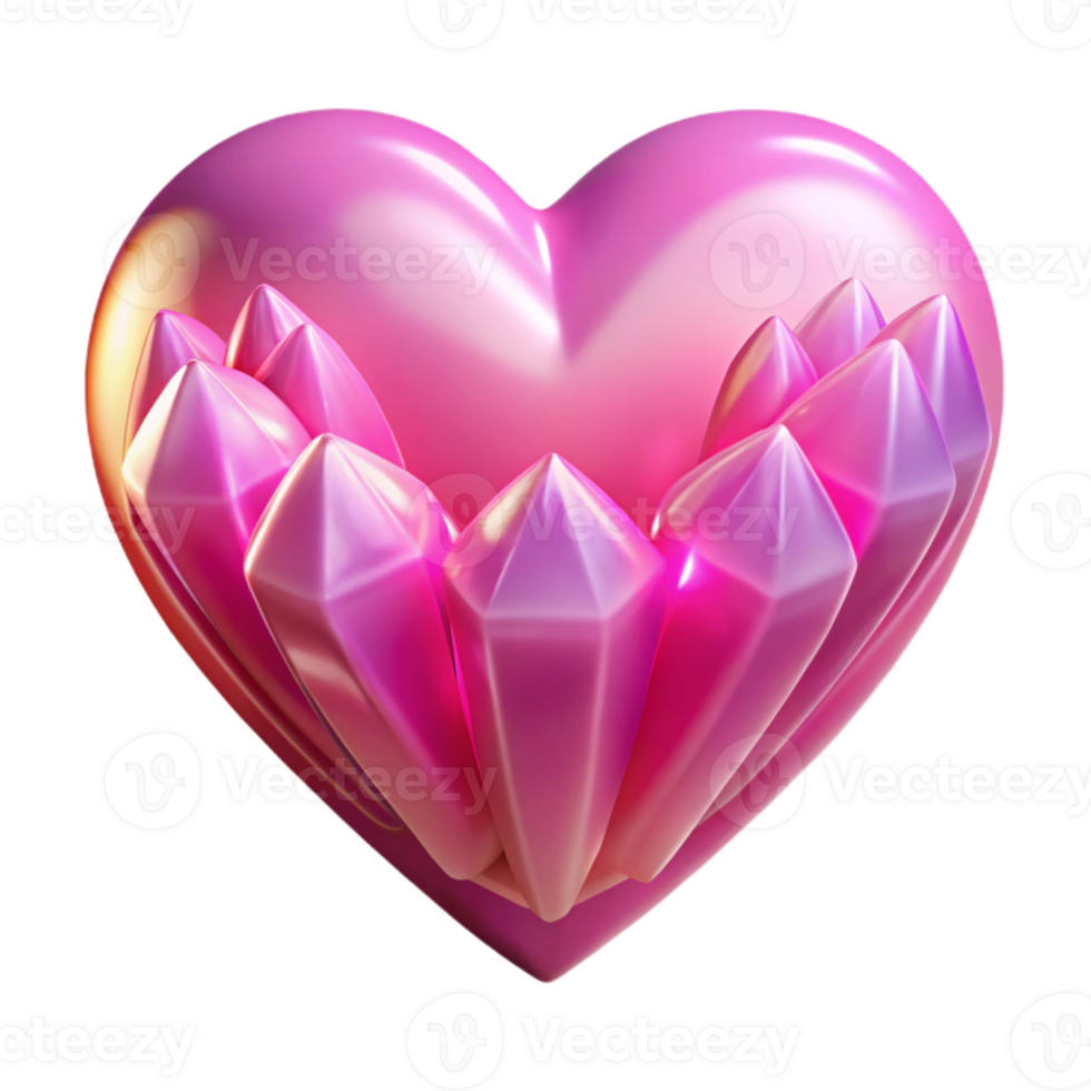 elegant vintage Crystal Heart with Pink Glow Isolated on Transparent Background original png