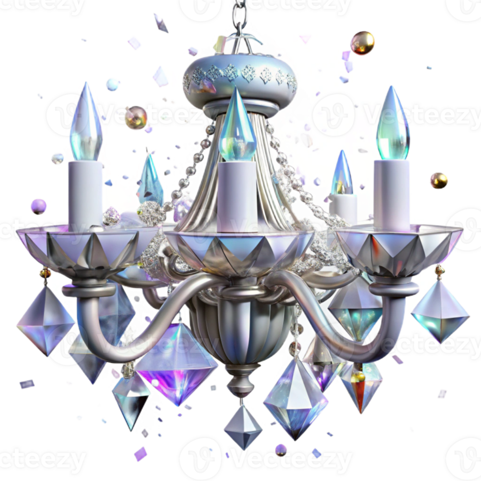 beautiful minimalist Crystal Chandelier with Sparkling Facets Transparent Background Isolated genuine png