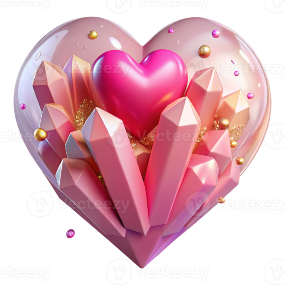 stunning abstract Crystal Heart with Pink Glow Isolated on Transparent Background exclusive png