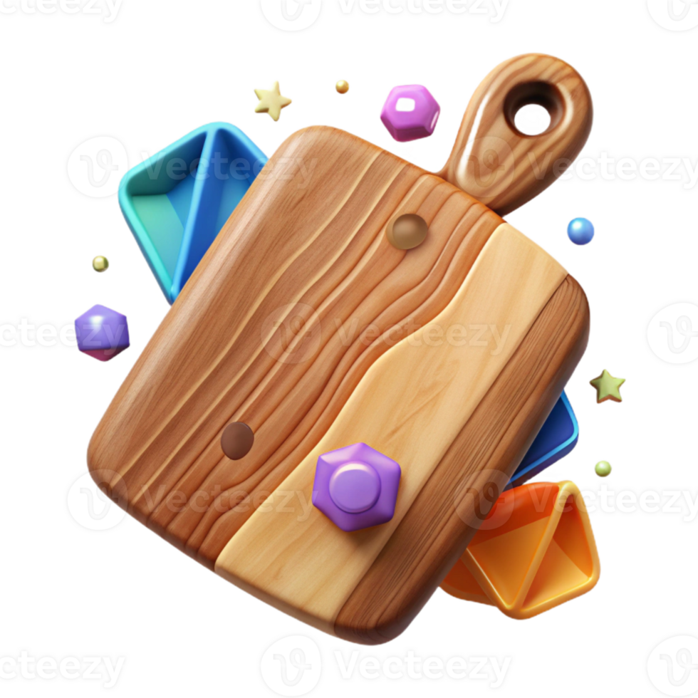 vibrant minimalist Cutting Board Cutout with Wooden Grain Isolated png