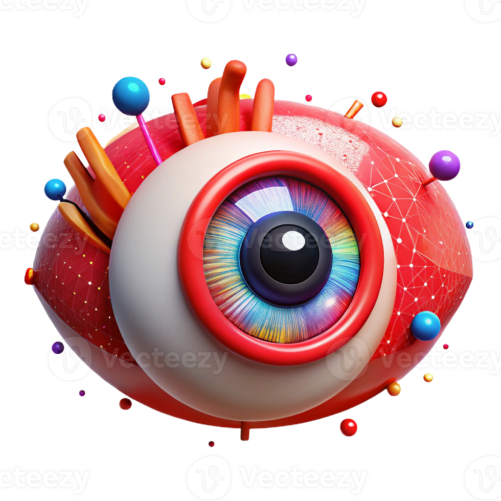 stunning minimalist Cybernetic Eye with Red Iris Isolated on Transparent Background png