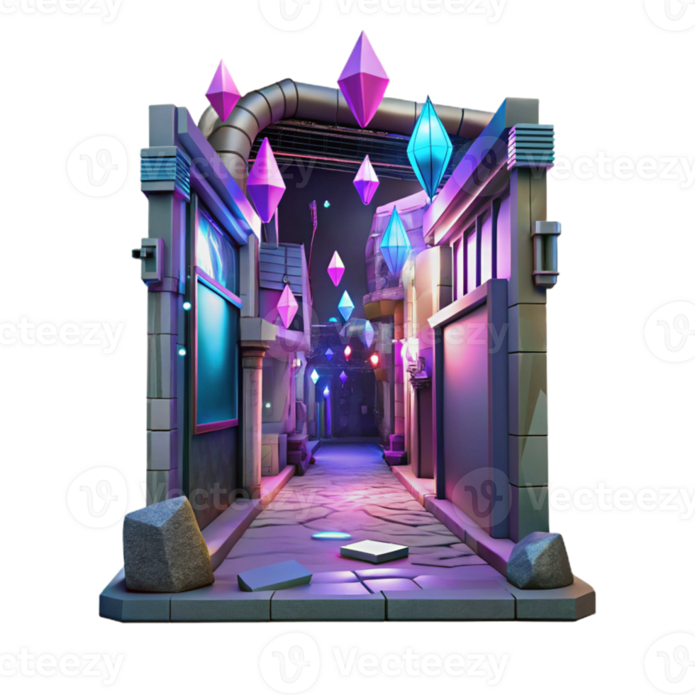 stunning minimalist Cyberpunk Alleyway with Neon Signs Cutout detailed png