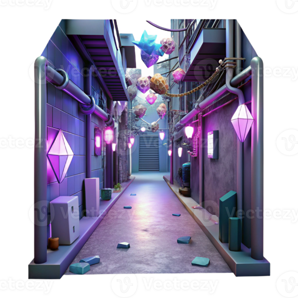 elegant modern Cyberpunk Alleyway with Neon Signs Cutout original png