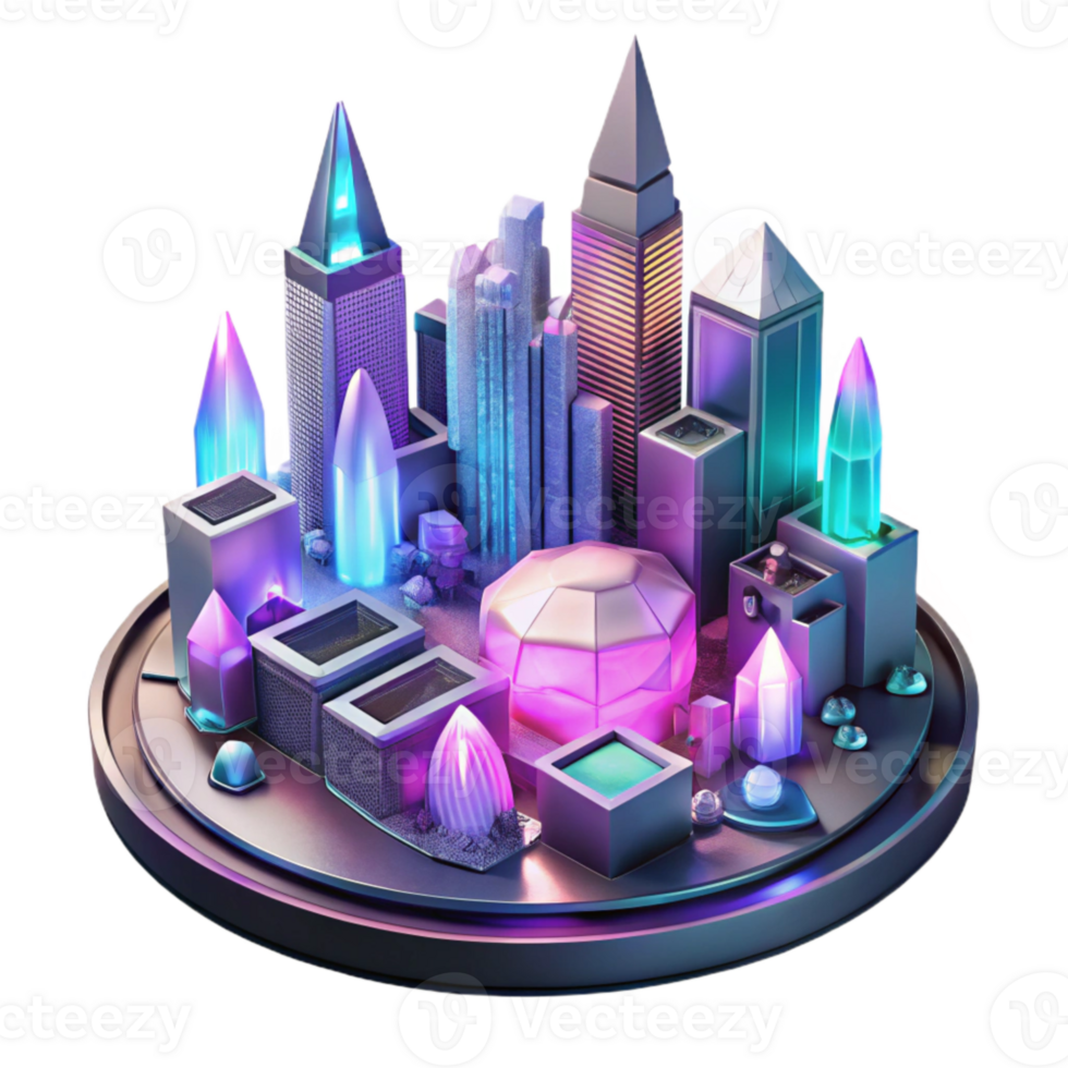 wonderful minimalist Cyberpunk Cityscape with Neon Signs Element detailed png