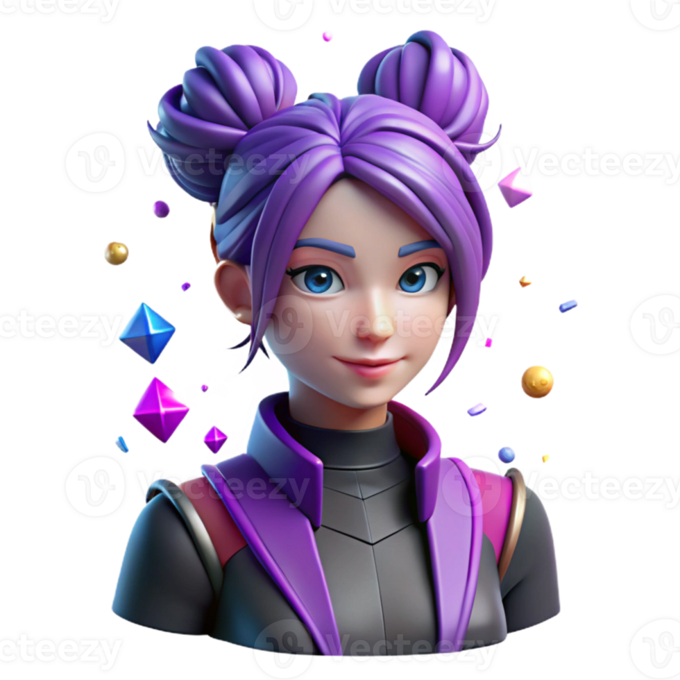 dramatic creative Cyberpunk Girl Silhouette with Purple Hair Isolated high quality png