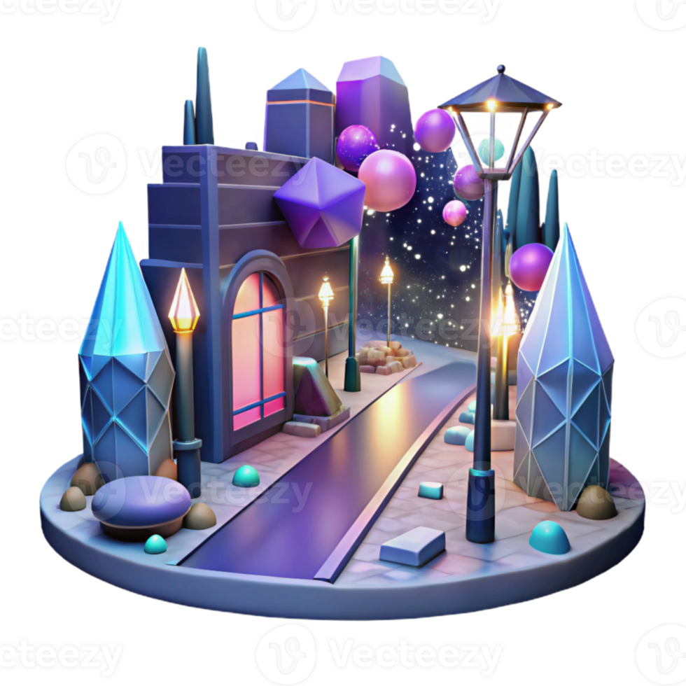 elegant artistic Cyberpunk Street Scene Night View Isolated Element premium png
