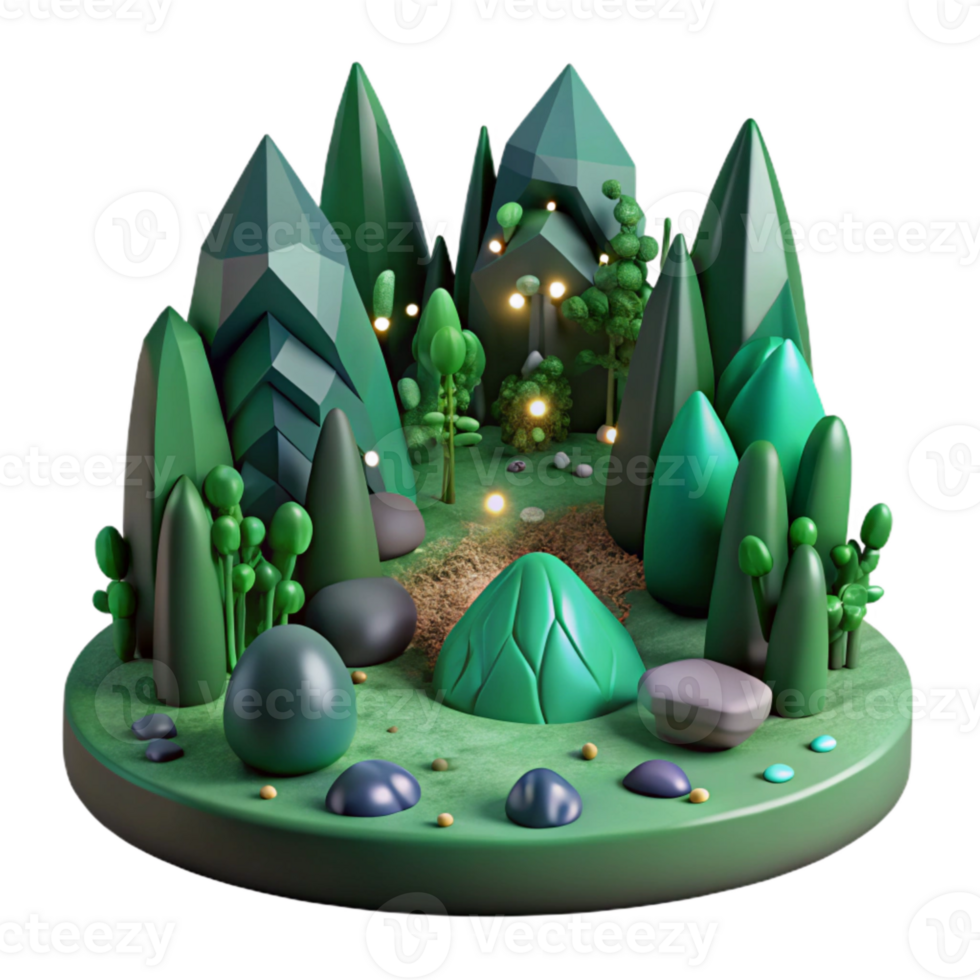 serene contemporary Dark Green Healing Forest Path Cutout detailed png