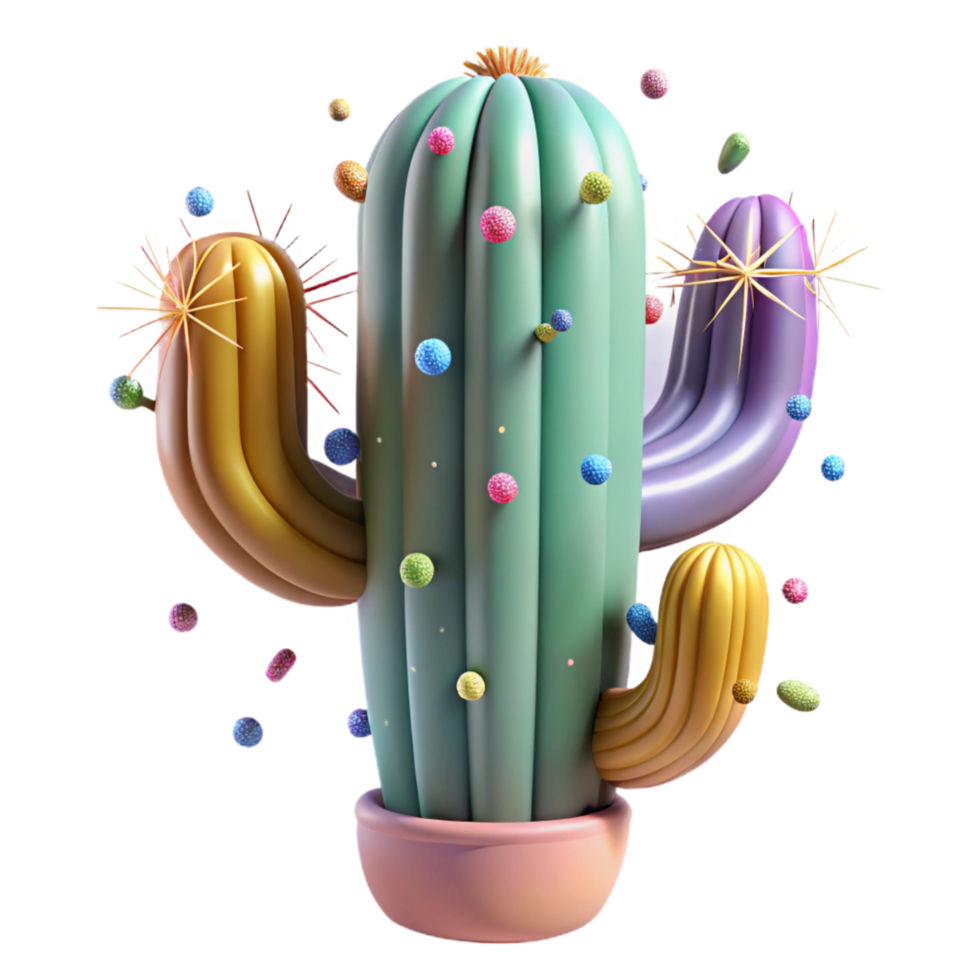elegant artistic Desert Cactus with Spines Transparent Background high quality png