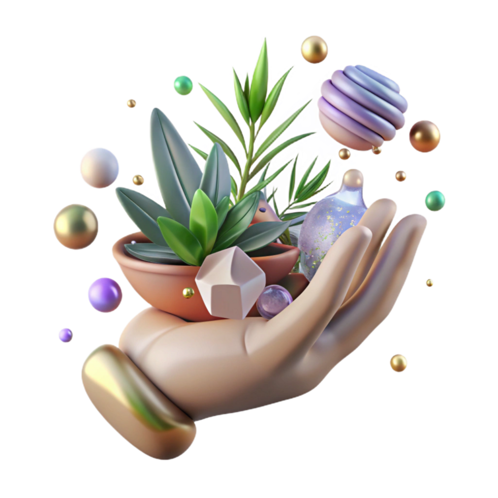 elegant minimalist Detailed Healing Hand Holding Crystal Transparent Background authentic png