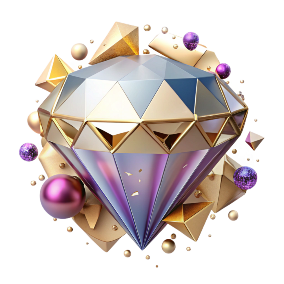 elegant creative Diamond Gemstone with Facets Cutout png