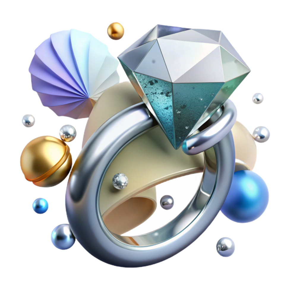 magnificent creative Diamond Ring Transparent Background with Silver Band genuine png