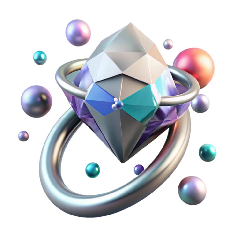 extraordinary artistic Diamond Ring Transparent Background with Silver Band high quality png
