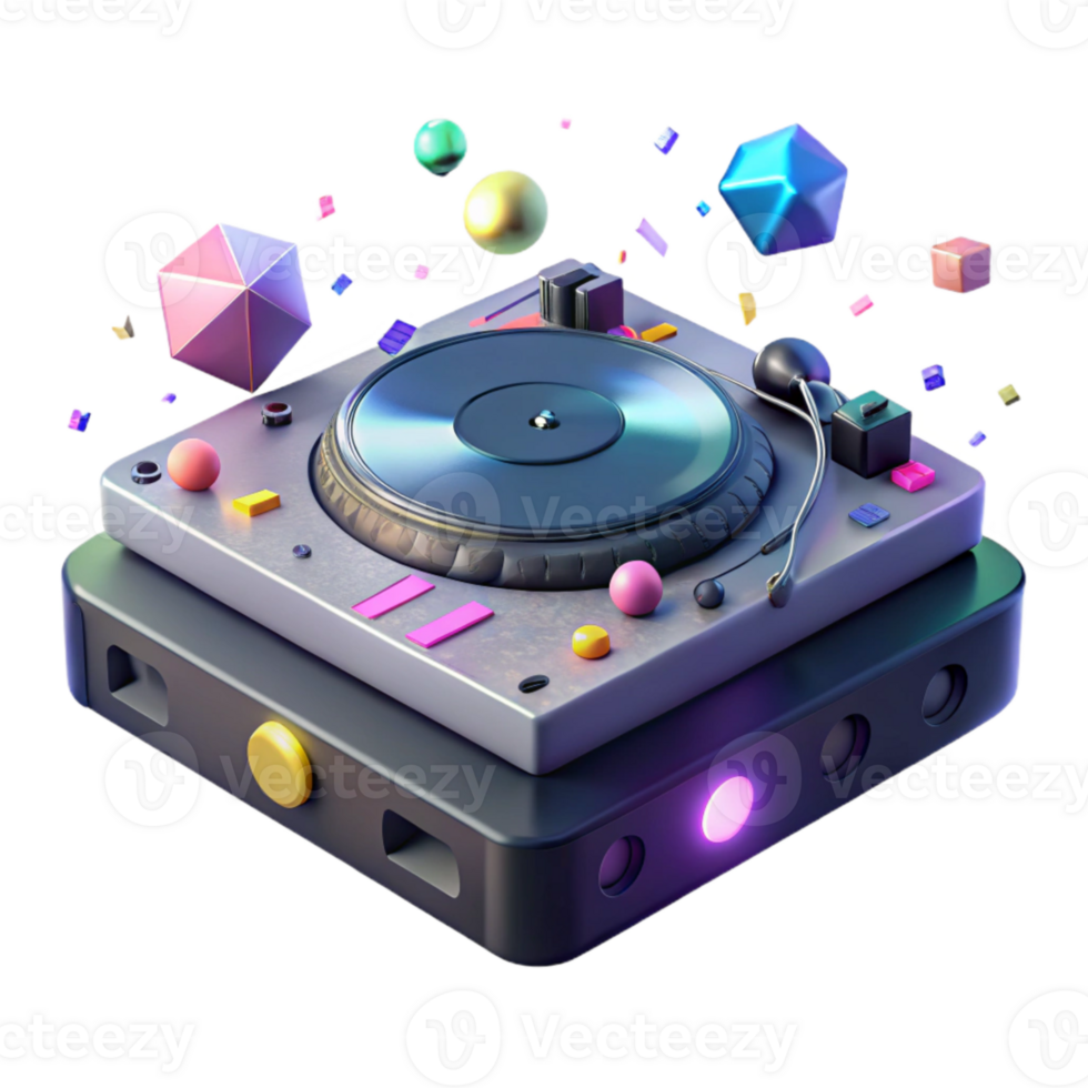 impressive minimalist Dj Turntable Side View Isolated high resolution png