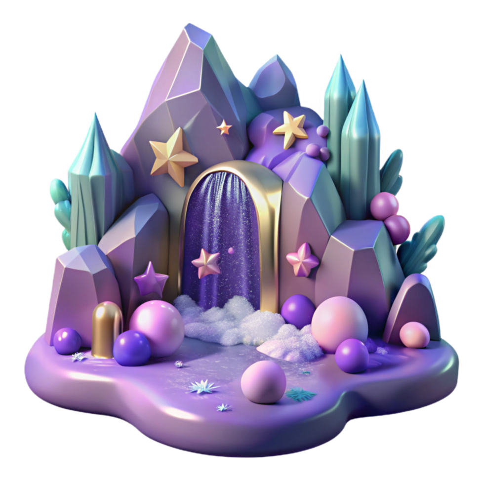 serene minimalist Dreamlike Landscape with a Waterfall of Stars Cutout Transparent Background professional png